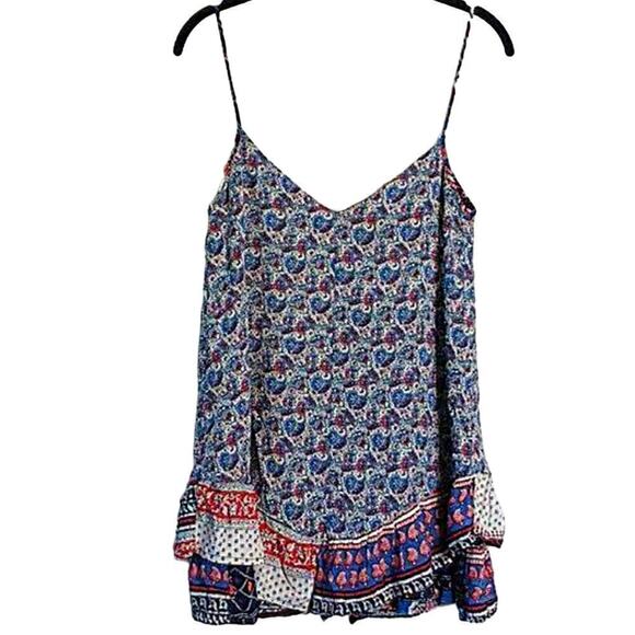 Zara SM Paisley Ruffled Layered Tank‎ Small S Red Blue White - Picture 1 of 5